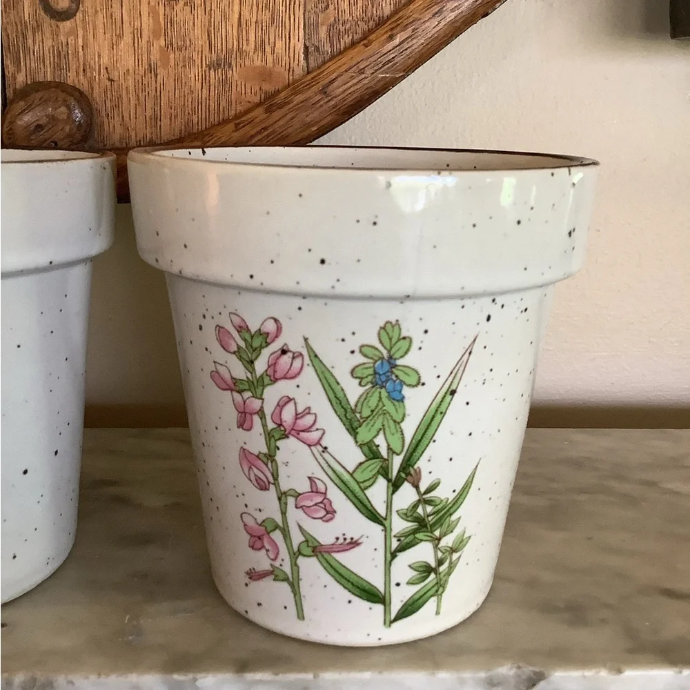 Vintage Otigiri Style Japanese Speckled Wild Flowers Set of 3 Flower Pots Vases - Picture 2 of 9